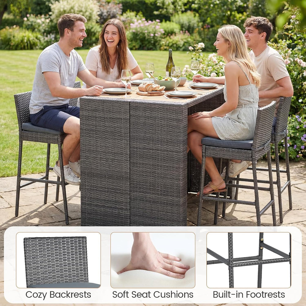 RELAX4LIFE 5-Piece Outdoor Bar Set - Wicker Rattan Bar Height Dining Table