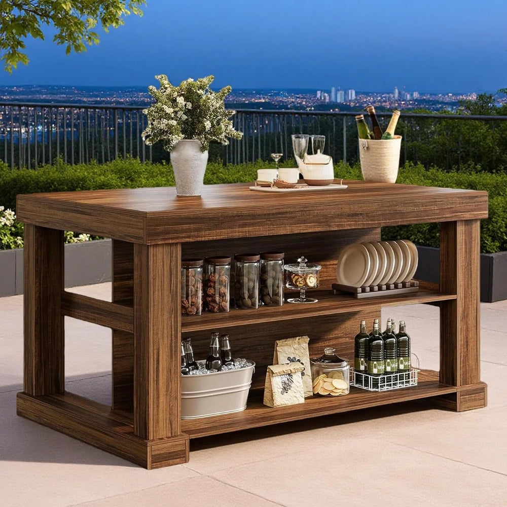 Tribesigns Kitchen Island with Storage, 55-Inch Farmhouse Stationary Island T...