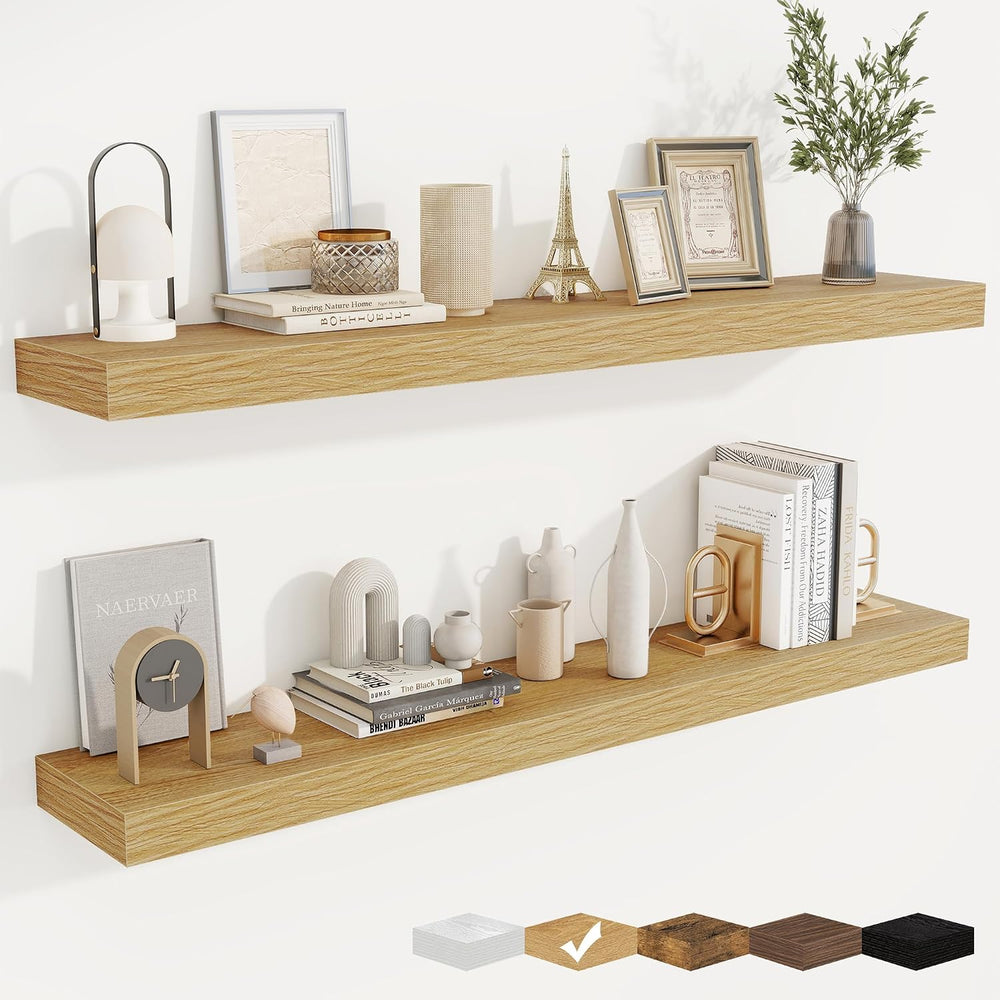 Floating Shelves for Wall, Wall Mounted Wood Shelves, Oak, Set of 2, 48in
