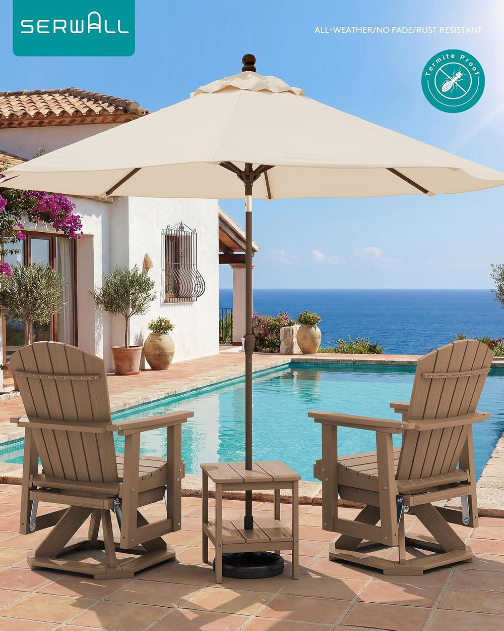 SERWALL HDPE Adirondack Swivel Glider Chair Set of 2 for Outdoor