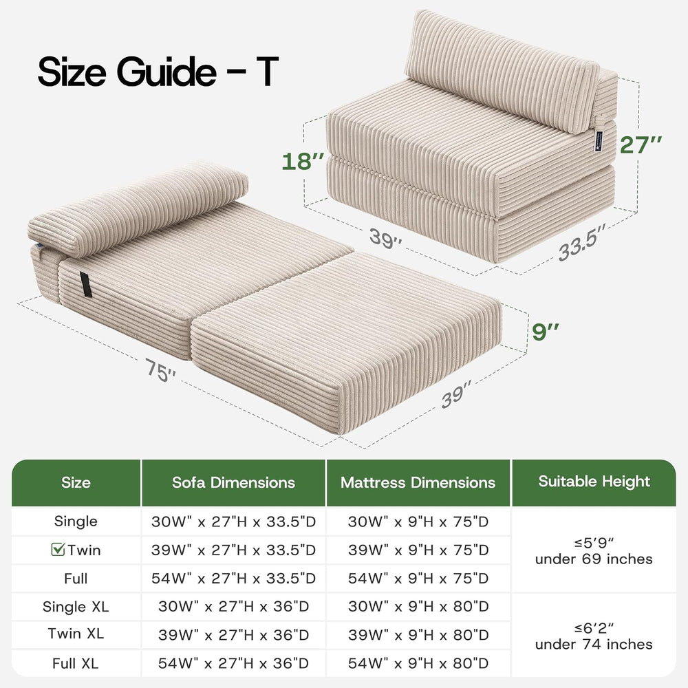 Folding Sofa Bed Convertible 4 in 1 Sleeper Chair Beige Twin