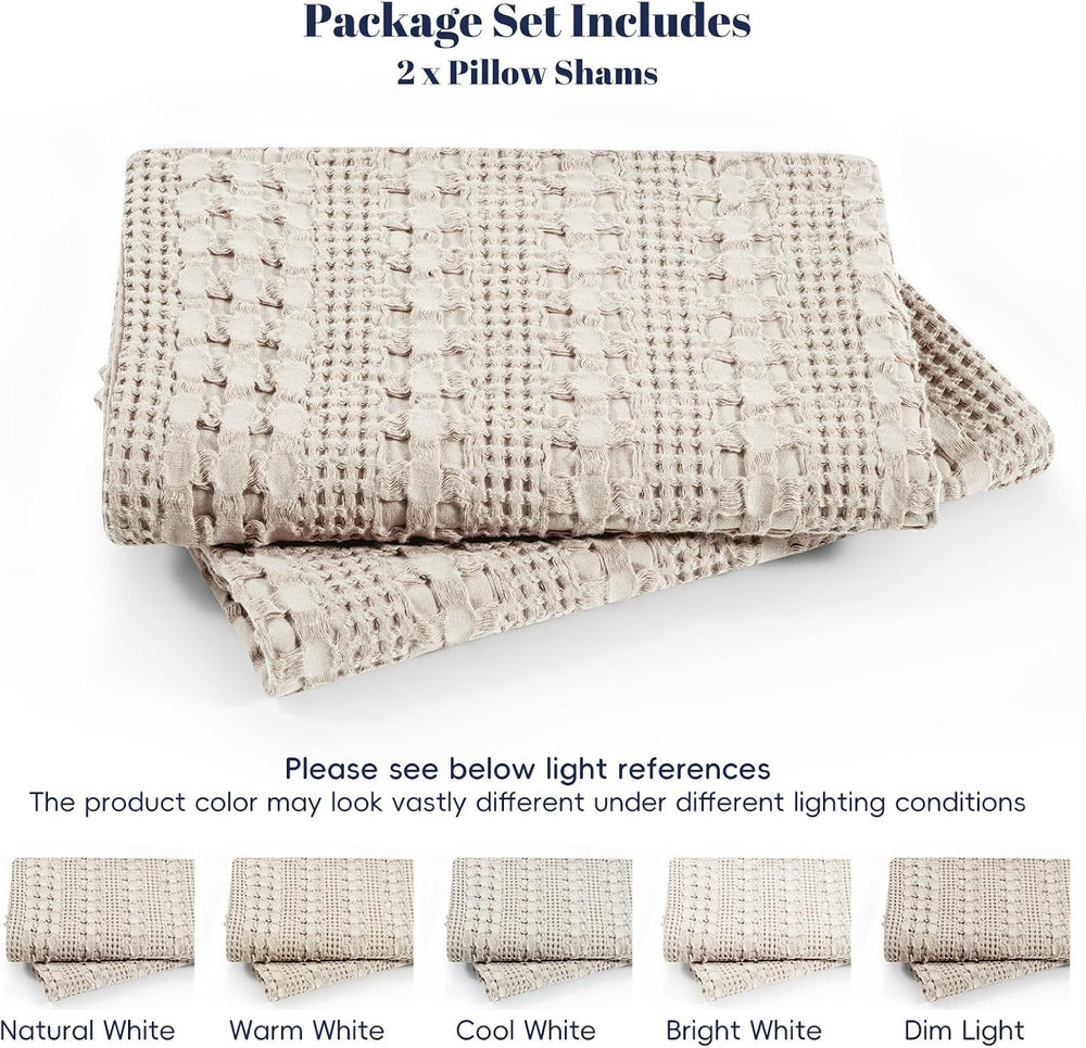 PHF Cotton Waffle Pillow Shams King Size 20" x 36", Oatmeal, No Insert