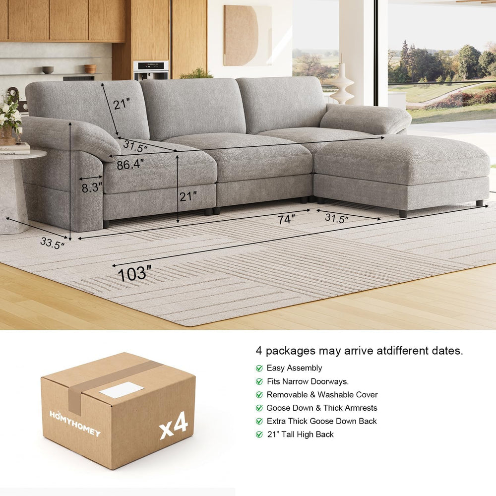 Oversized Sectional Couches for Living Room, Modular 3 Seater Cloud Sofa