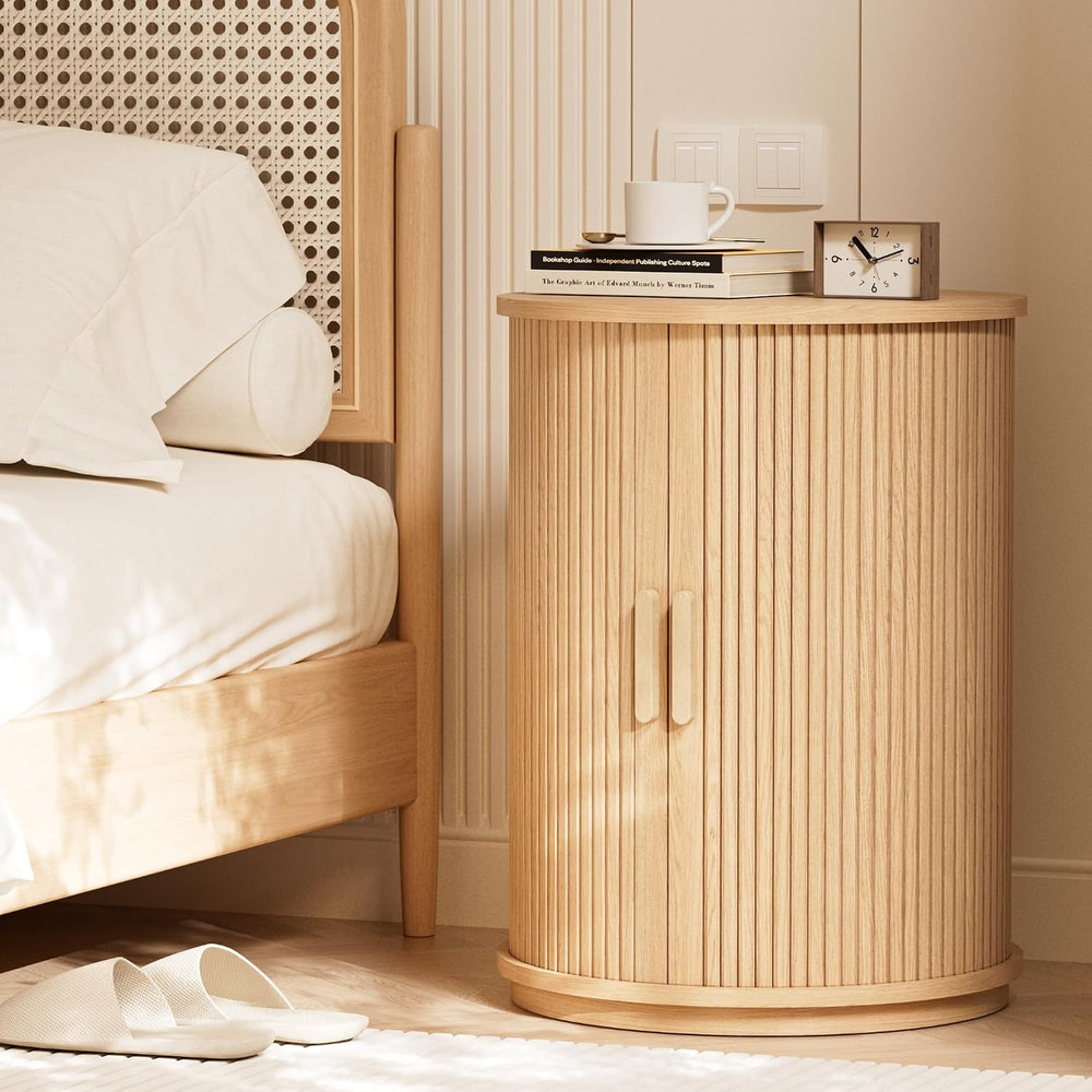 INNOD Side Table with Storage for Living Room, Round End Table with Sliding T...