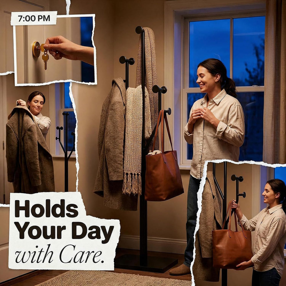 Modern Black Coat Racks Freestanding with 8 Hooks, Coat Tree for Entryway