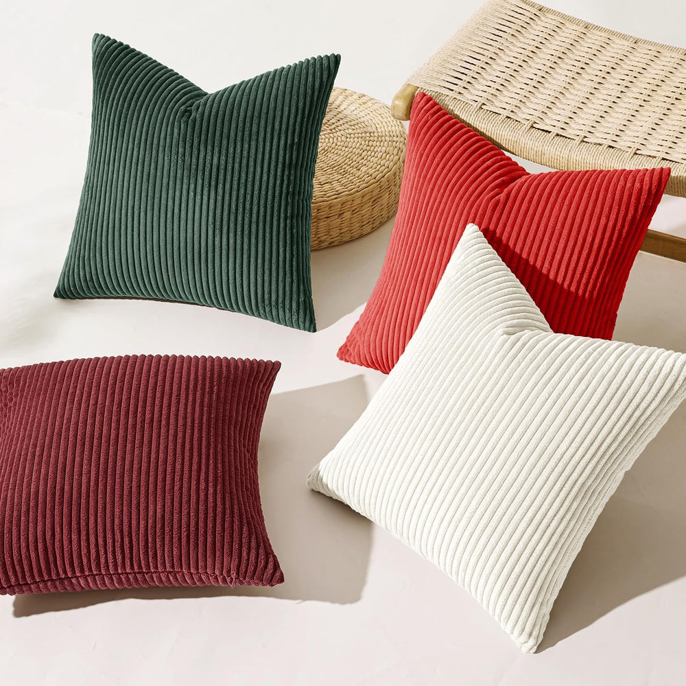 MIULEE Corduroy Decorative Throw Pillow Covers Christmas Red White 18x18