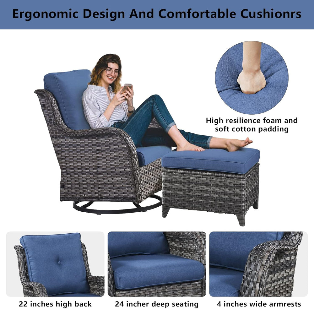 Belord Outdoor Swivel Chairs Set of 2,Patio Wicker Rocker Chairs with Ottoman...
