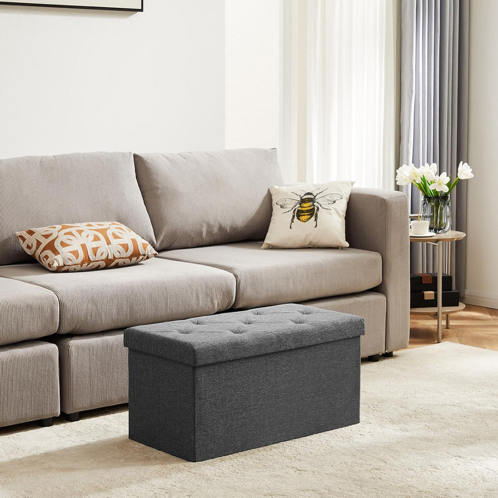 DUMOS 30 Inch Foldable Storage Ottoman Bench, Gray Ottoman with Storage