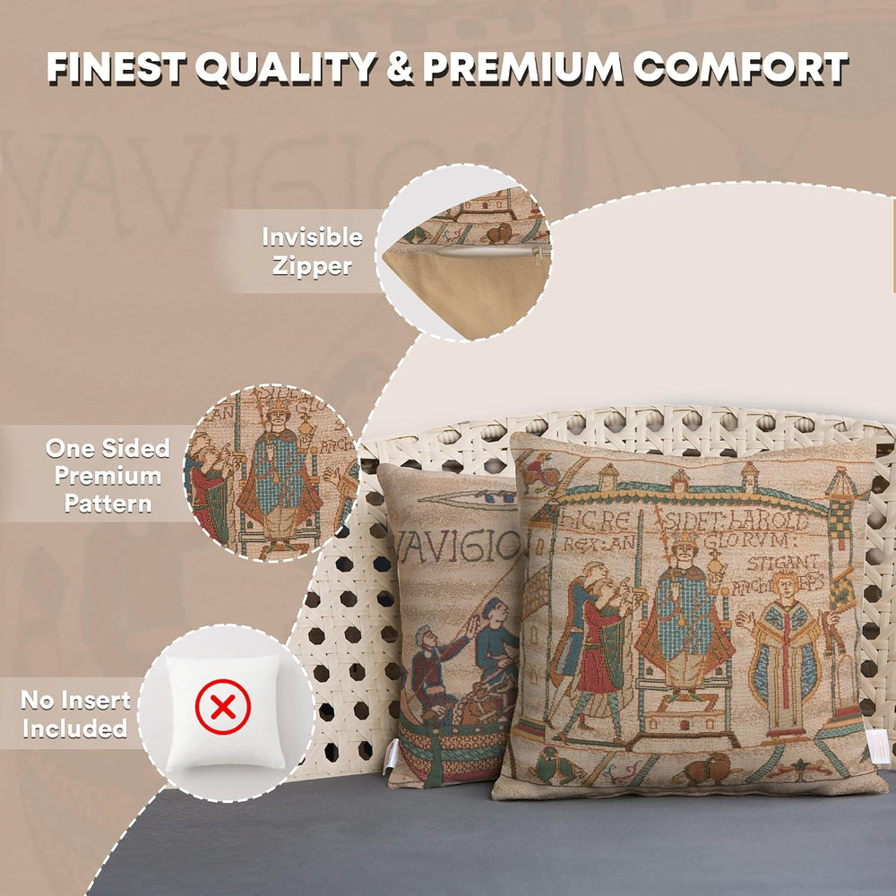 Bayeux Cathedral Tapestry Throw Pillow Cover 14 x 14 in
