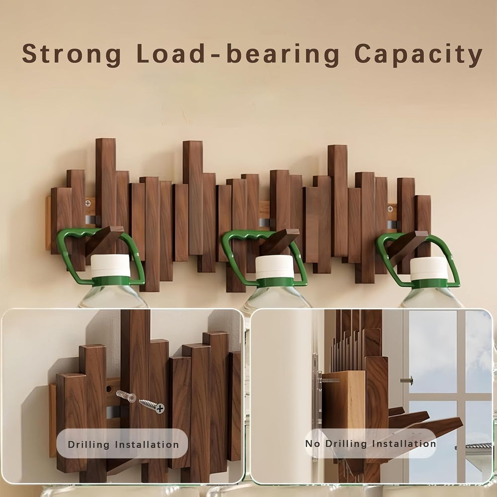 Piano Coat Rack Wall Mount, Wooden Magnetic Wall Hooks with Flip-Down Design,...