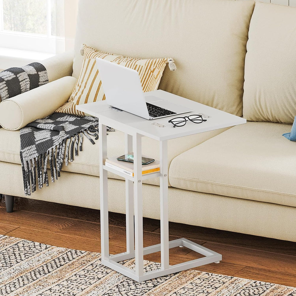 HOOBRO Foldable C Shaped End Table, C Shaped Side Table with Storage Shelf
