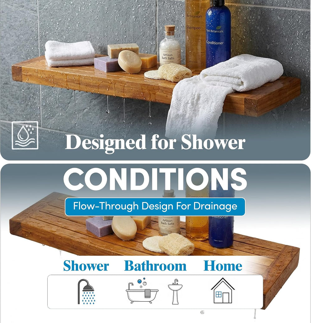 AquaTeak 36" Moa Floating Teak Wall Shelf