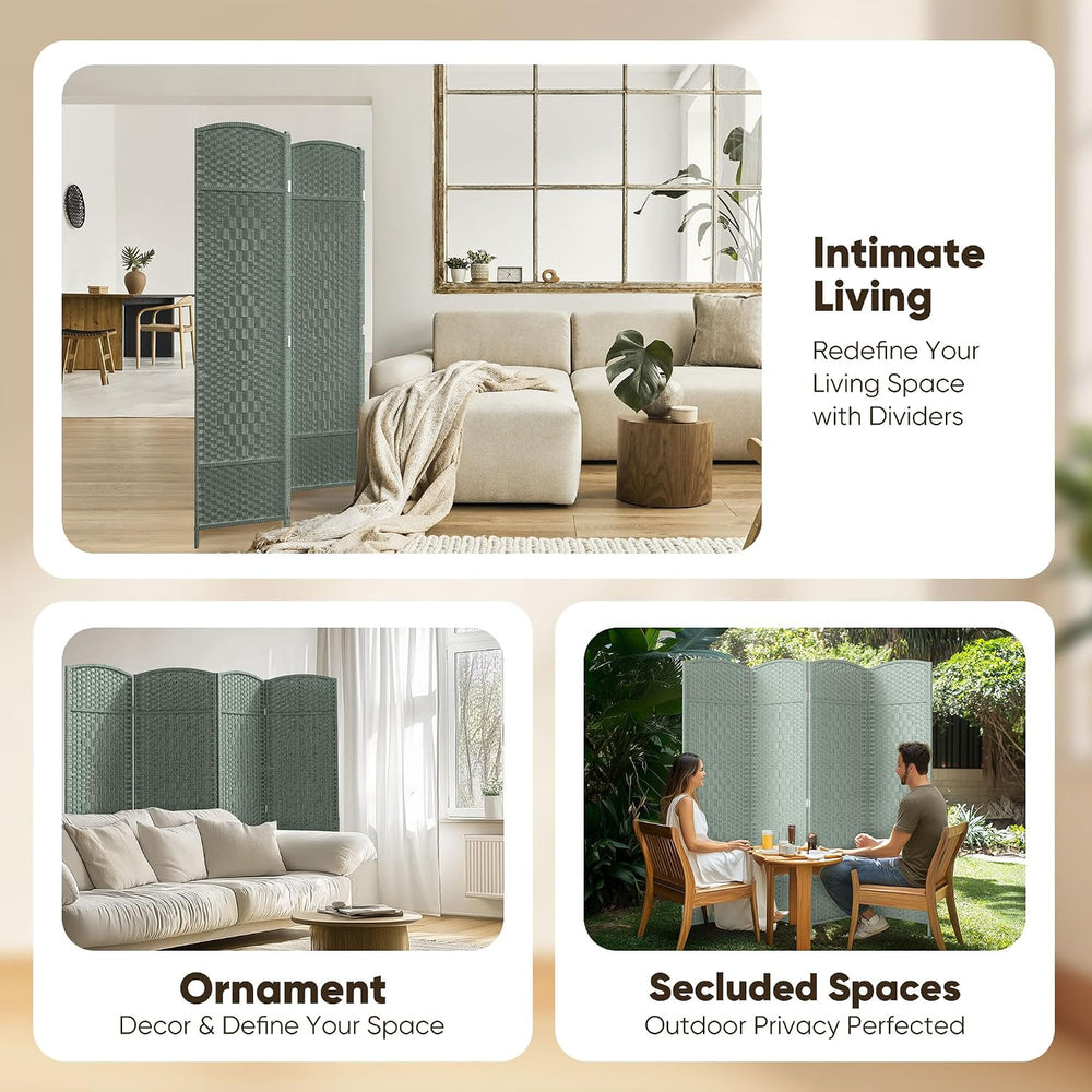 JOSTYLE Rattan Room Divider, 4-Panel Folding Privacy Screen 6ft. Extra Wide