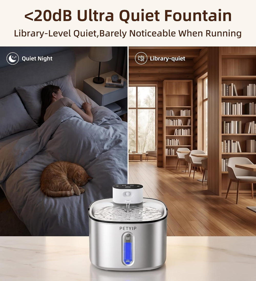 Wireless Cat Water Fountain Stainless Steel,135fl-oz/4L Battery Operated Auto...