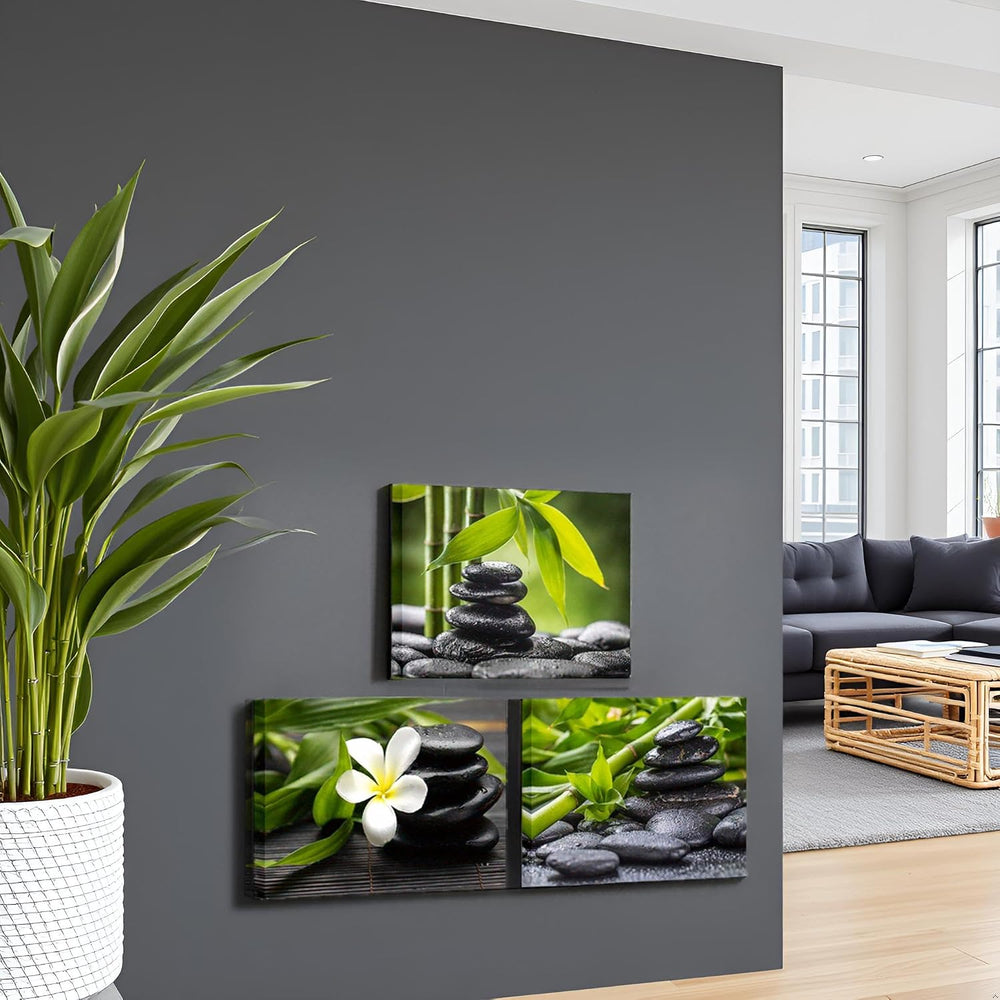 Nachic Wall Zen Spa Stone Bamboo Wall Art Green Bathroom Decor