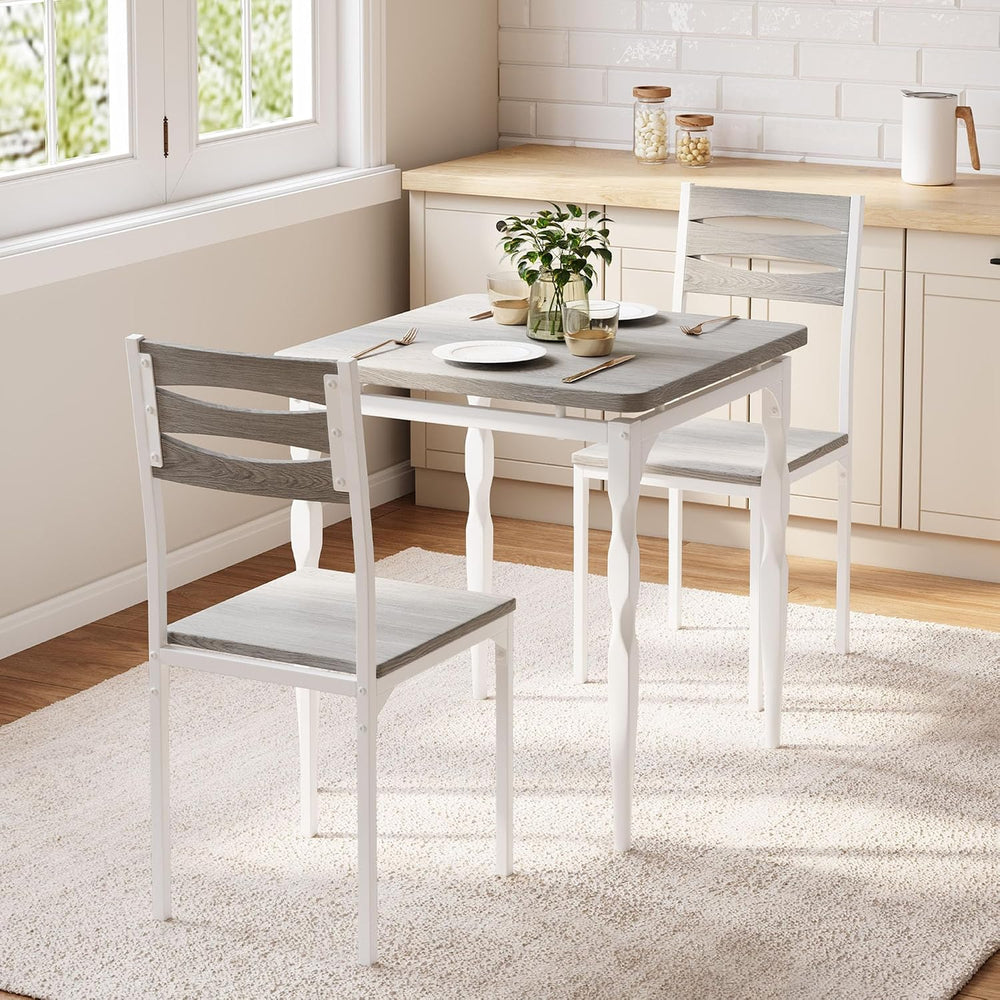 GarveeHome 3 Piece Dining Table Set, Kitchen Table Set for 2, Wash Grey