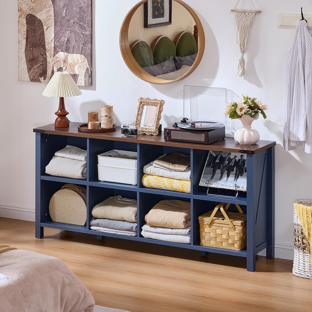 Joaxswe 8 Cube Book Shelf, Farmhouse Wood Long Storage Organizer Bookcase, 62...