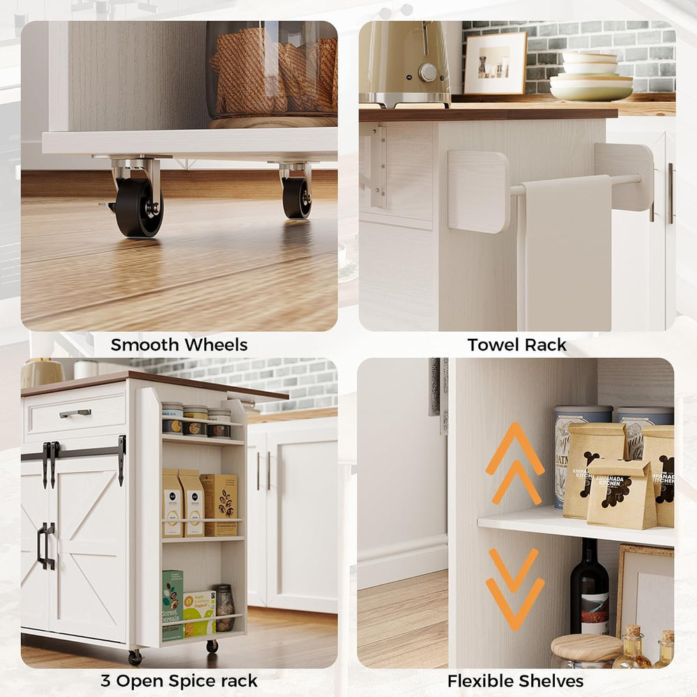 IRONCK Kitchen Island with Storage, Drop Leaf Countertop, White