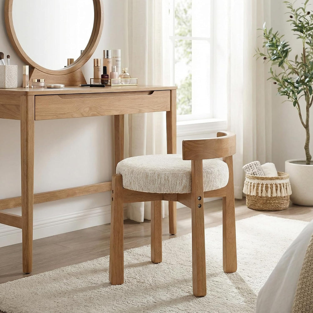 HNY Modern Chenille Vanity Chairs & Ottoman Set of 2, Beige