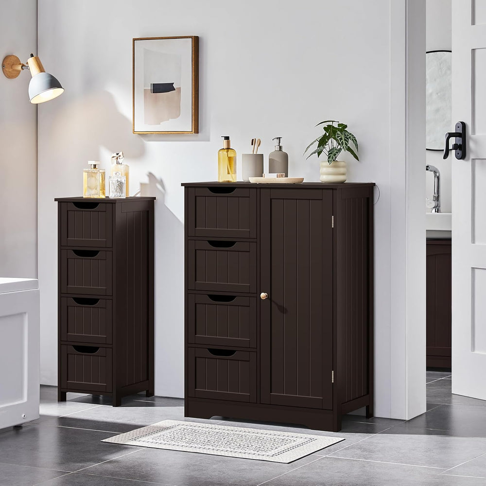 Yaheetech Bathroom Storage Cabinet with 4 Drawers and Door, Espresso