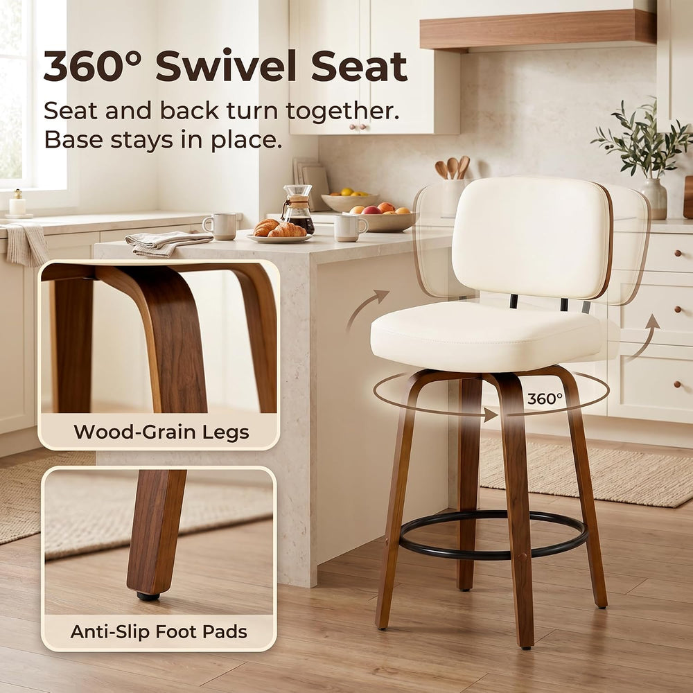 Swivel Counter Height Bar Stools Set of 1, 26+Inch Faux Leather Barstool with...