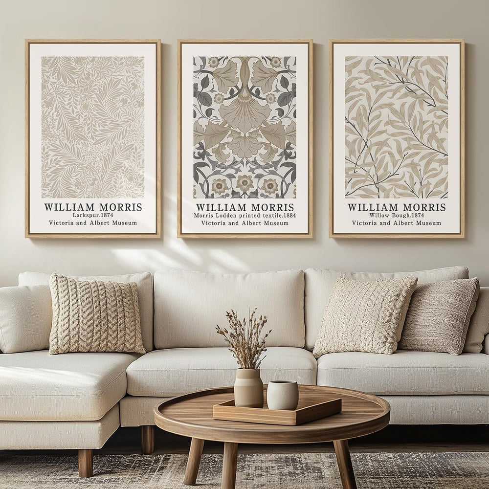 Large Framed Vintage William Morris Wall Art for Living Room, 24x36 In