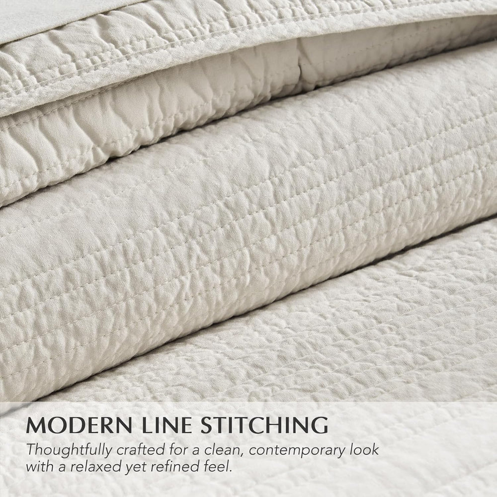 EVERGRACEHOME 100% Cotton Modern Lines Quilt Set King Size, Birch