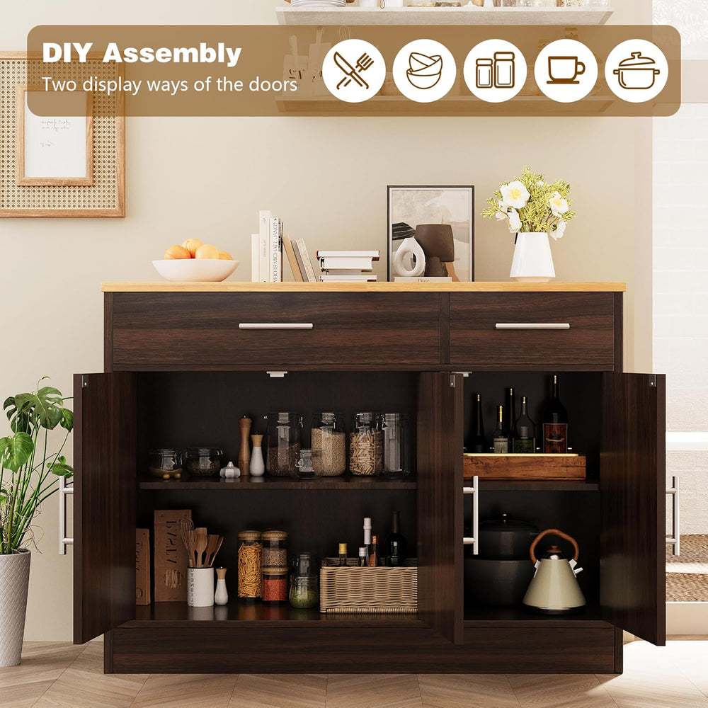Vongrasig 43" Farmhouse Sideboard Buffet Cabinet, Rustic Brown