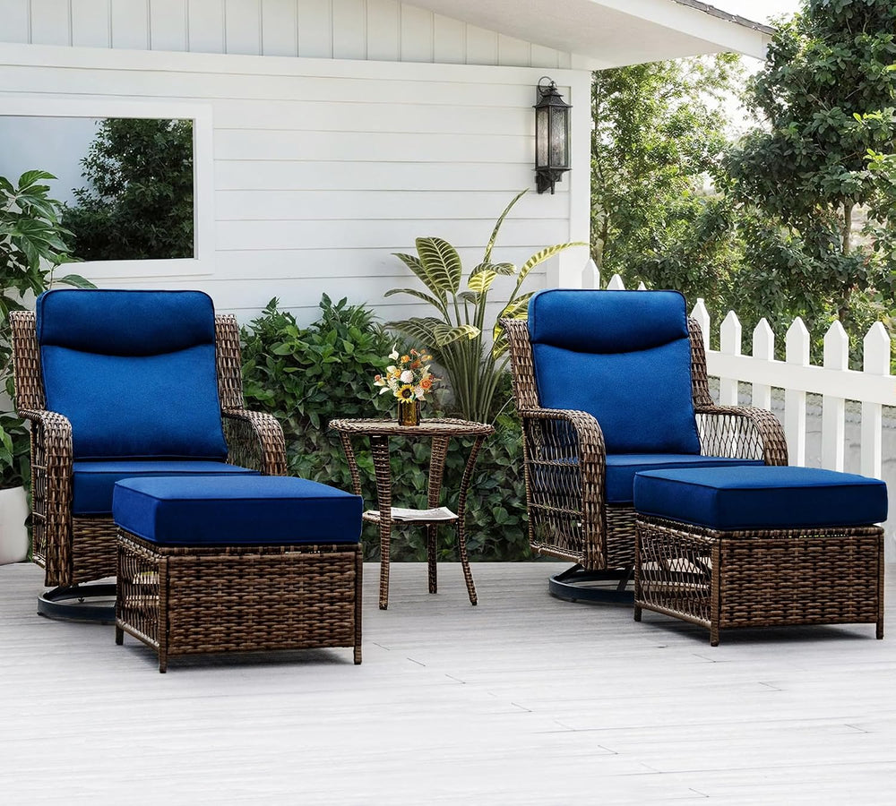 PIZZELLO 5 Piece Outdoor Swivel Chairs with Ottoman and Side Table