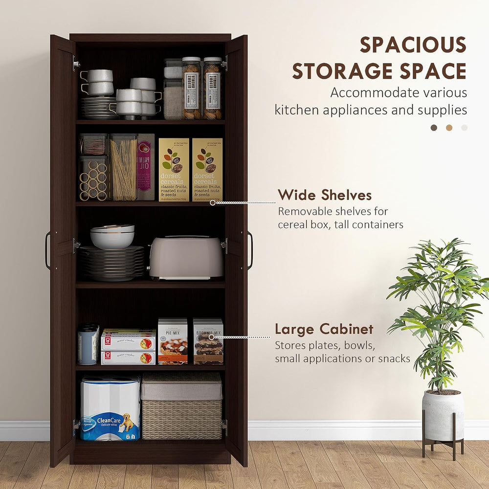 HOMCOM 63" Kitchen Pantry Cabinet with Doors and Adjustable Shelves, Cherry