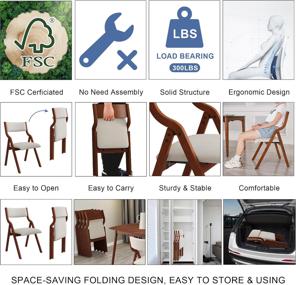 Ball & Cast Upholstered Folding Chairs Set of 2 with Ergonomically Design...