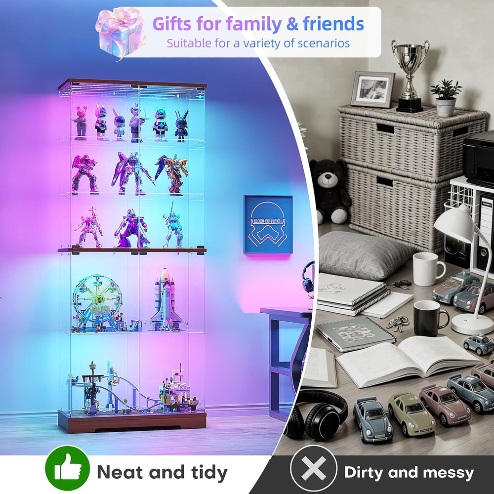 Vlsrka 71" Tall Glass Display Cabinet with RGB Lights and Motion Sensor