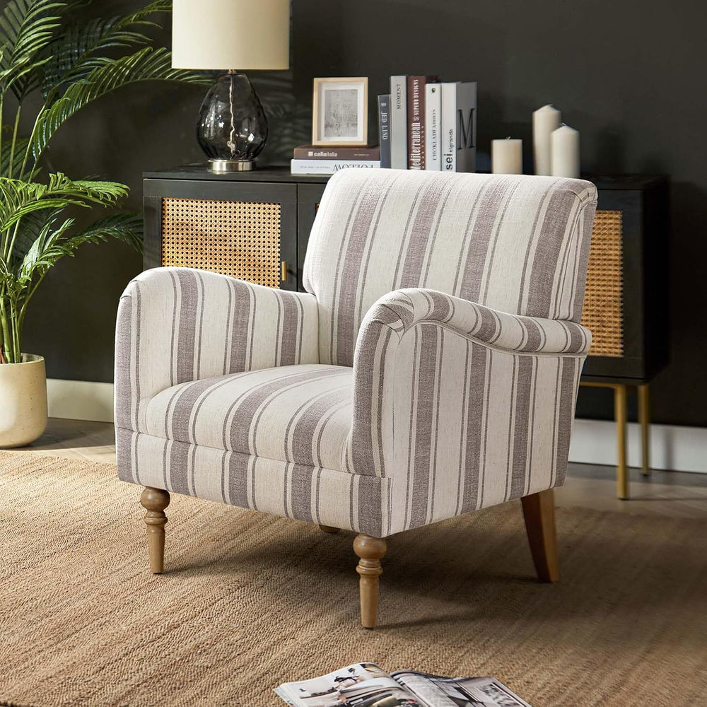 HULALA HOME Farmhouse Accent Chair with Stripe Pattern, Tan