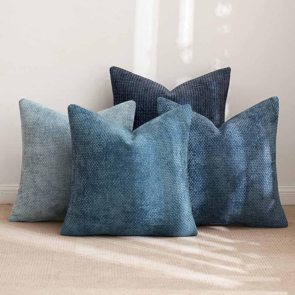 MIULEE Soft Decorative Chenille Pillow Covers Blue Series 20x20 Pack of 4