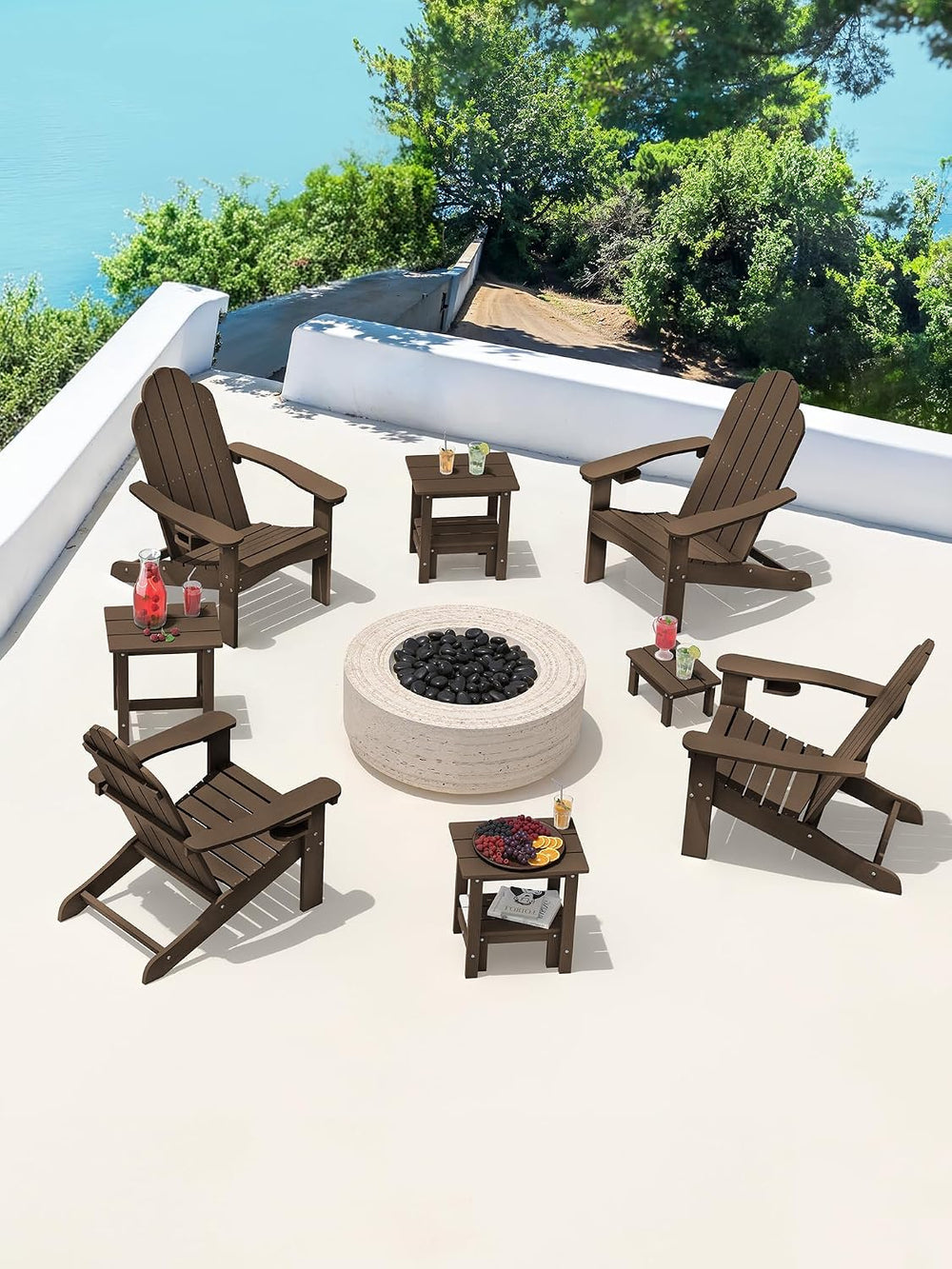 LUE BONA Small Outdoor Side Table with Removable Footstool for Patio, Brown