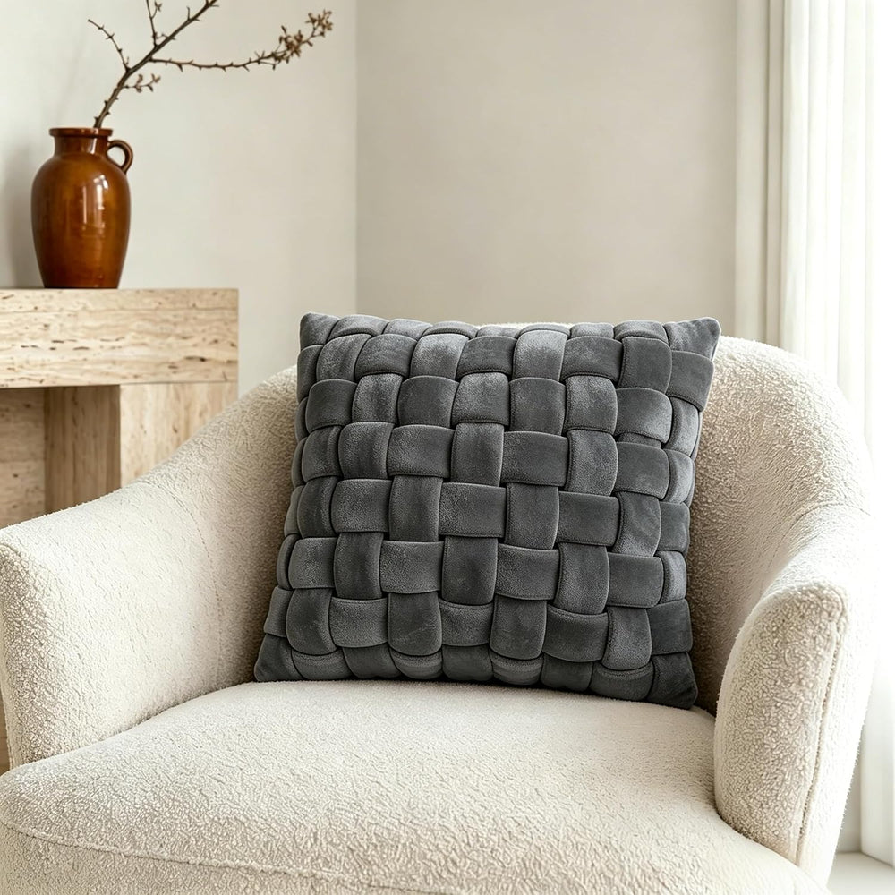 Velvet Decorative Throw Pillow with Insert,18x18 Inch Knotted Square Accent P...