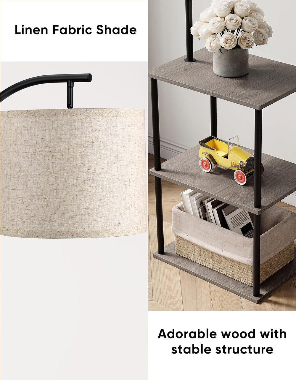 Floor Lamp with Table 2-Pack, Nightstands End Side Table for Living Room