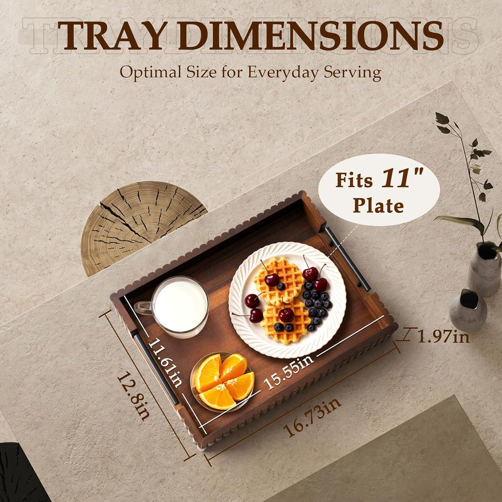 Serving Tray for Coffee Table Decor, 16.7" Decorative Ottoman Tray, Walnut