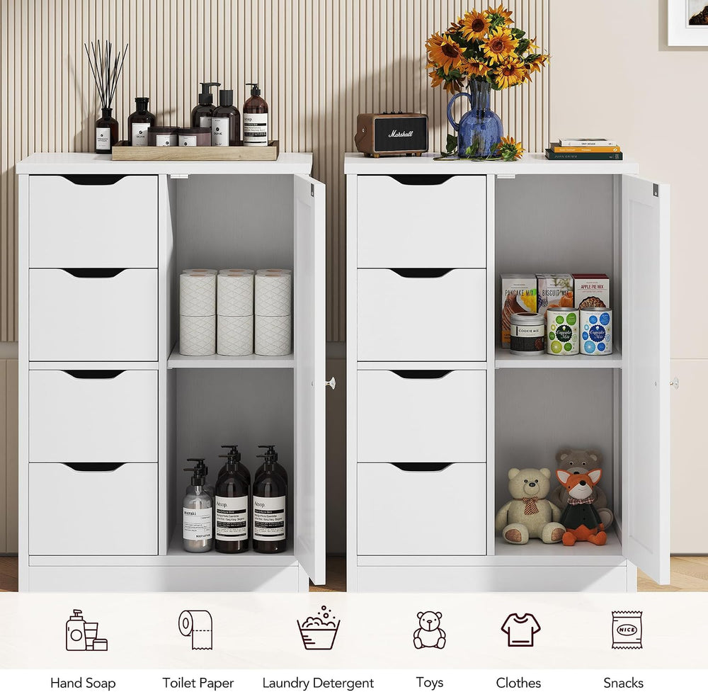 Vongrasig Small Bathroom Storage Cabinet with 4 Drawers & Door, White