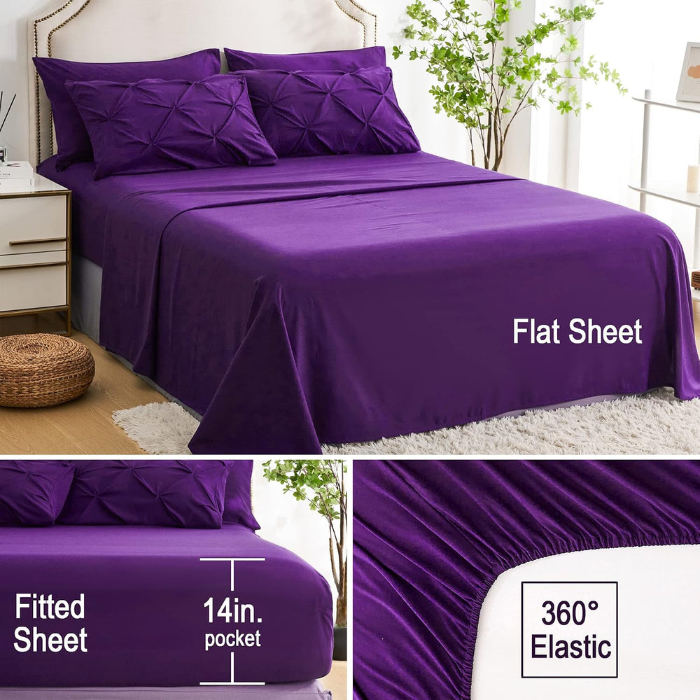 Ubauba 7pc King Size Comforter Set with Sheets, All Season Pintuck 7 Piece Be...