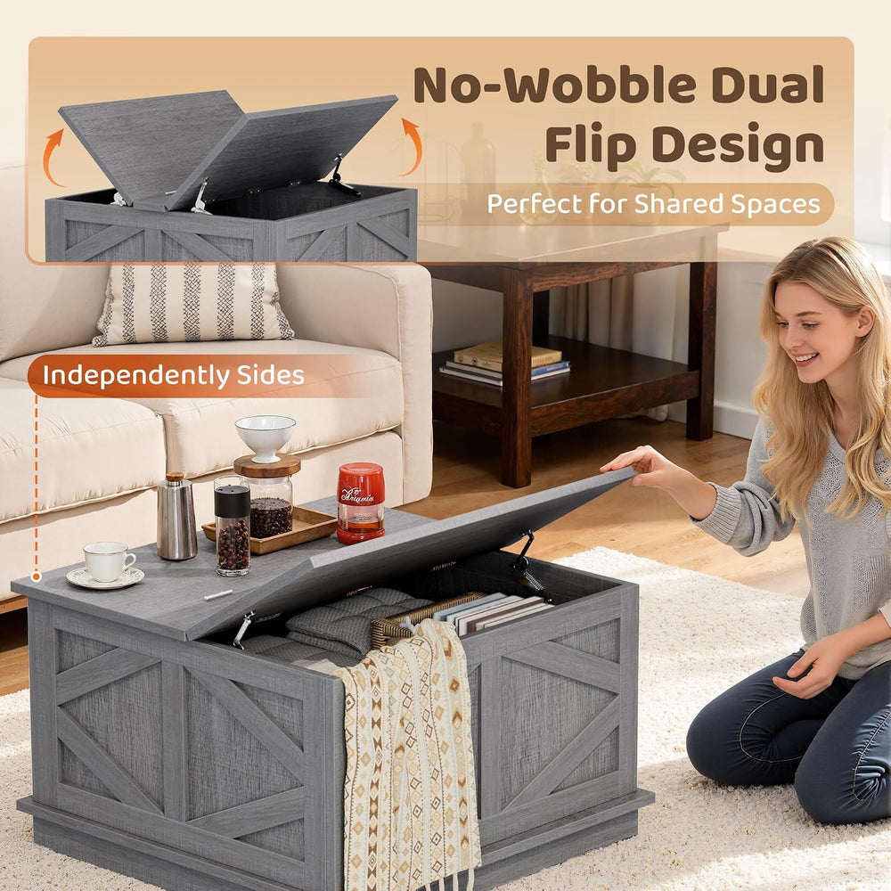 YESHOMY 31.5 Inch Square Farmhouse Coffee Table with Storage, Gray Wash