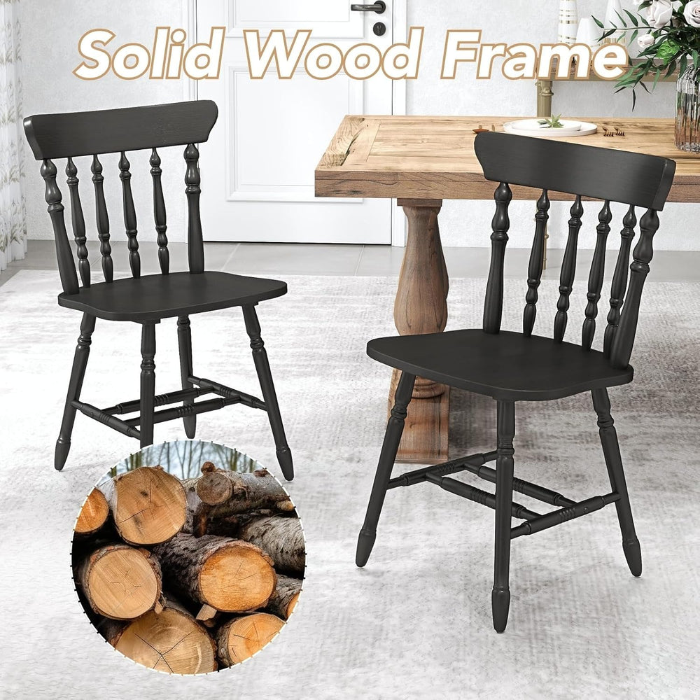 chairus Vintage Black Dining Chairs Set of 2, Farmhouse Windsor Wooden Dining...