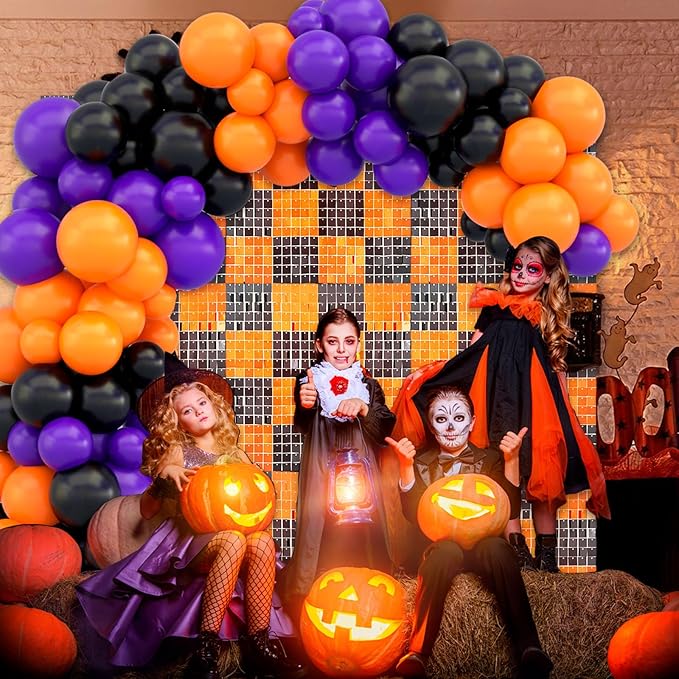 12PCS Black Orange Shimmer Wall Backdrop, Square Sequin Photo Backdrops Panel...
