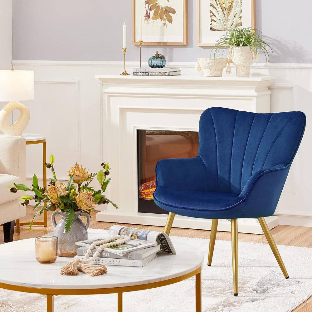 Yaheetech Accent Chair, Upholstered Armchair with Metal Legs, Blue