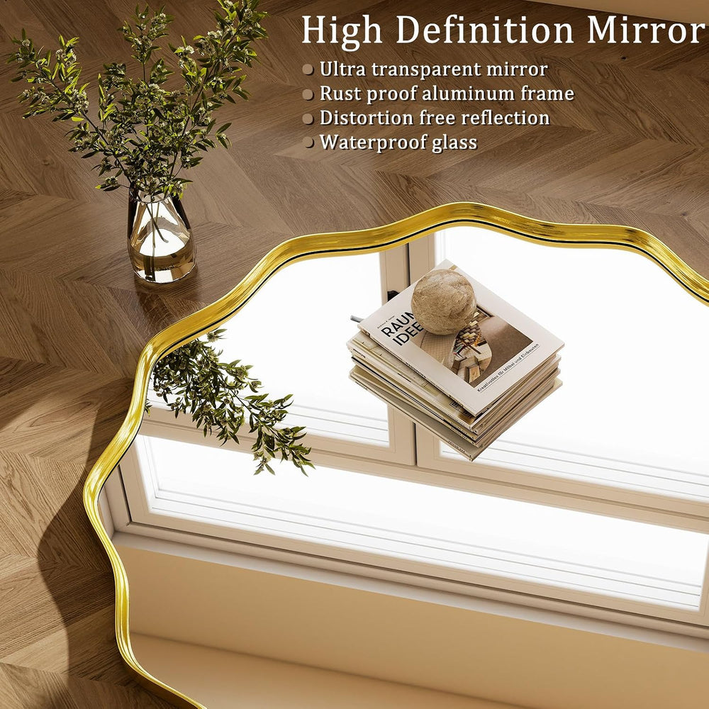Gold Scalloped Circle Mirror, 42" Wavy Edge Round Wall Mirror