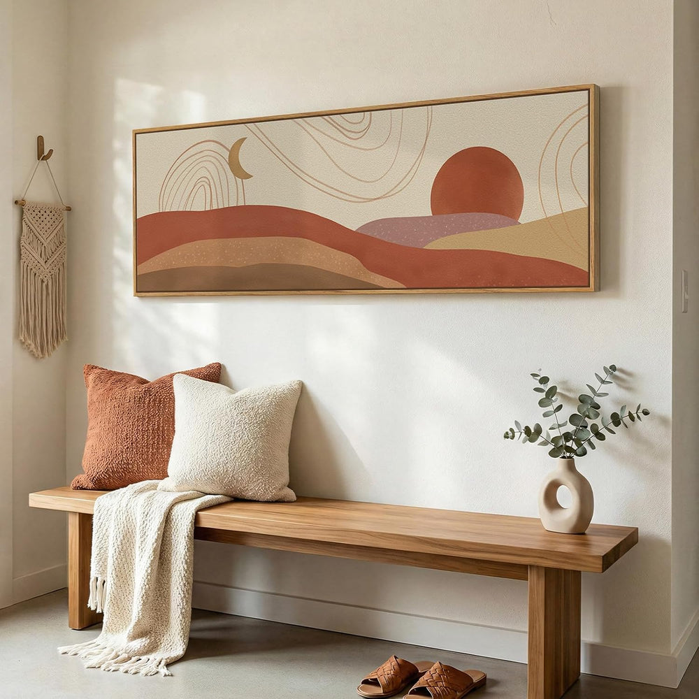 Large Framed Long Narrow Horizontal Boho Wall Art for Living Room, 20x60 In