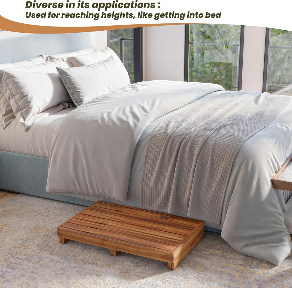 TINAMO 3.5" One Step Stool, Acacia Step Stool for Bed, 300 lbs Capacity