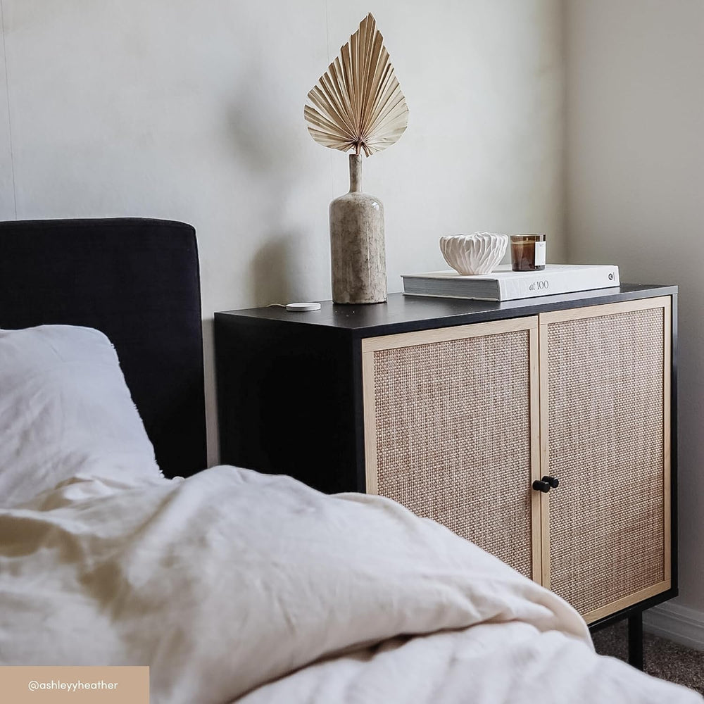 Nathan James Kova Rattan Wood Accent Sideboard Storage Cabinet with Matte Met...