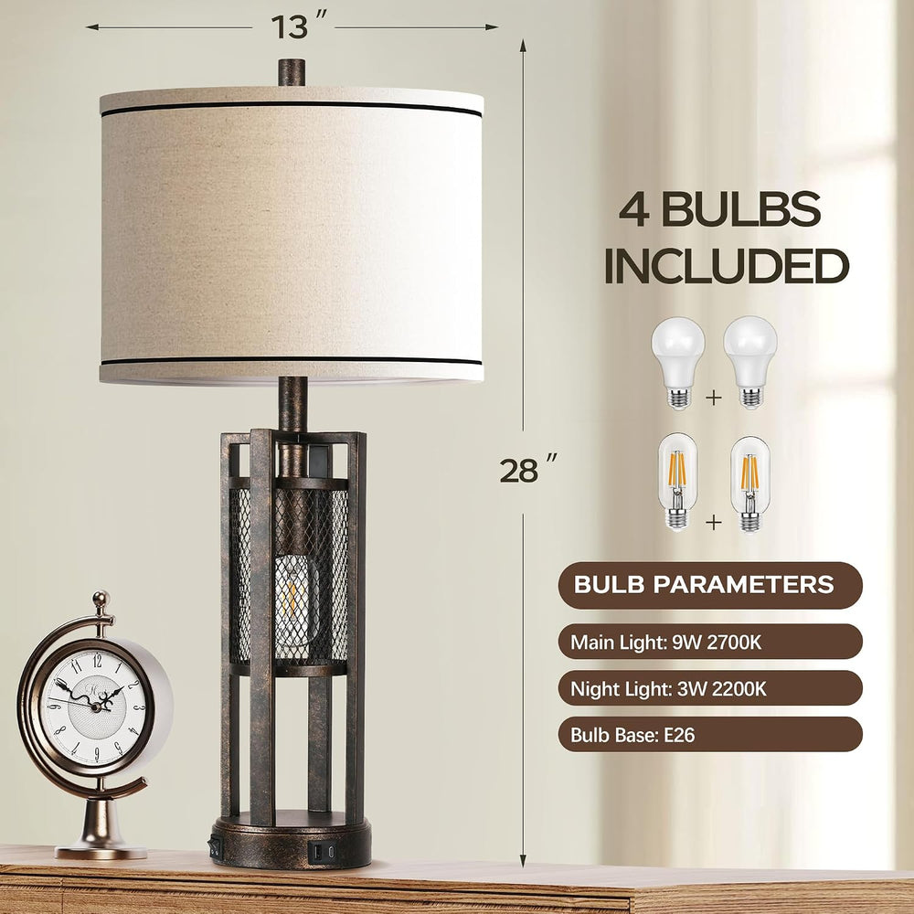 28'' Farmhouse Industrial Table Lamp Set of 2 - Rustic Bedside Nights...