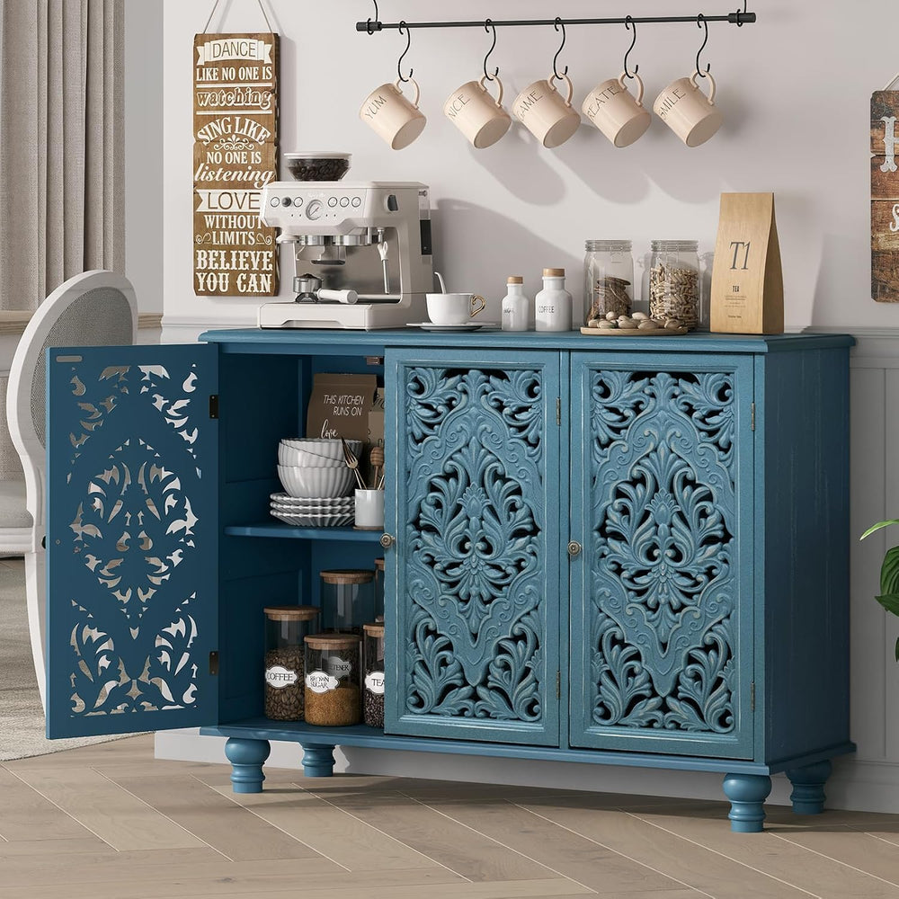 JOINICE 42.5" Accent Storage Cabinet with 3 Doors for Living Room,Blue